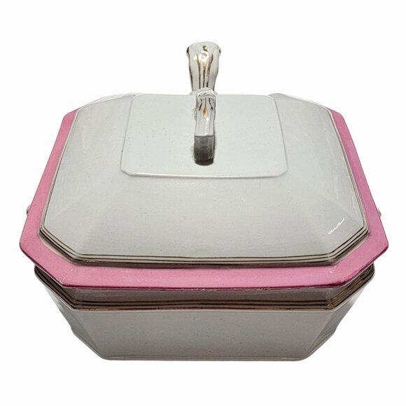 Vintage Pink & White Casserole / Veggie Dish with Lid & Spoon - Picture 2 of 8